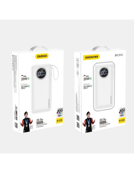 
Powerbank 10000mAh USB-A USB-C su iPhone Lightning ir USB-C laidu, balta
