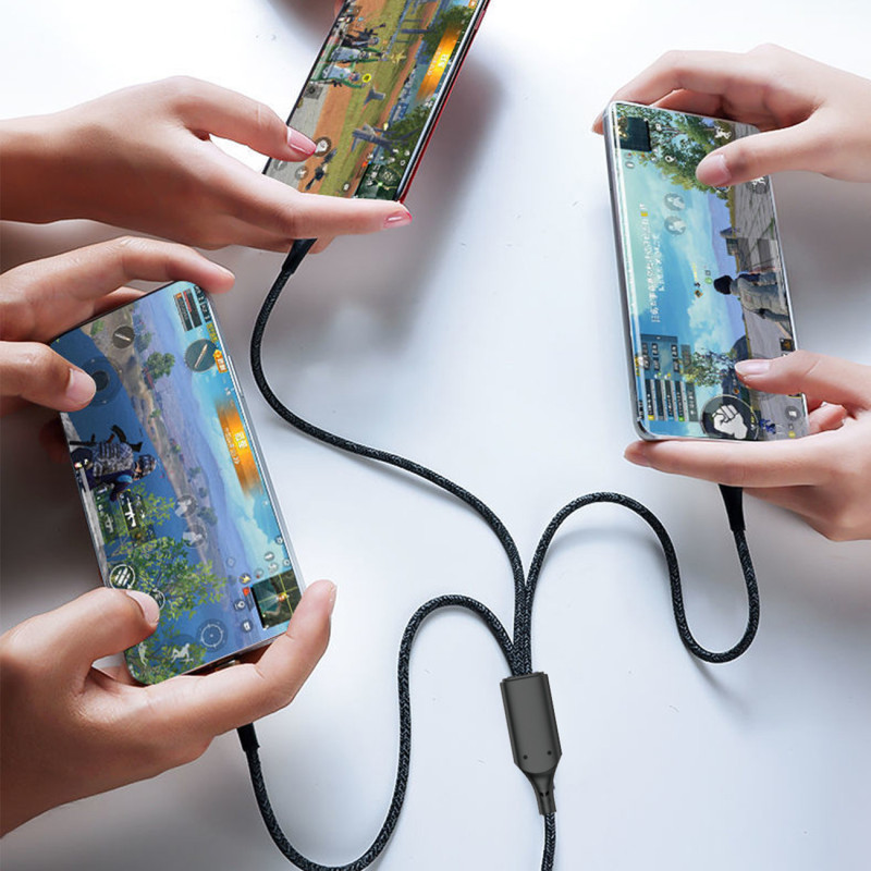 3in1 USB į USB-C microUSB Lightning adapterio laidas 120W 1m sidabrinis