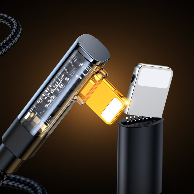 Kampinis iPhone Lightning - USB laidas įkrovimui ir duomenų perdavimui 2.4A 1.2m juodas