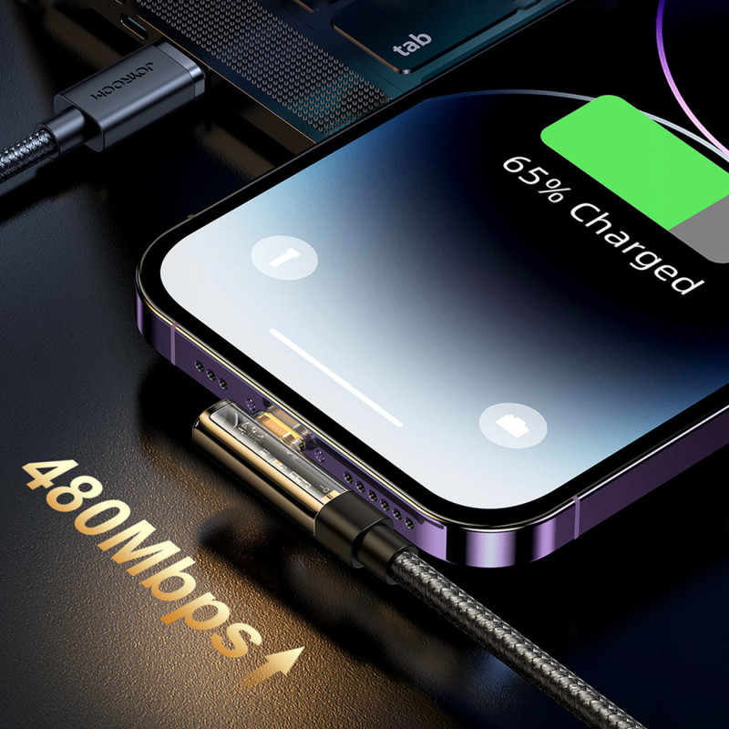 Kampinis iPhone Lightning - USB laidas įkrovimui ir duomenų perdavimui 2.4A 1.2m juodas