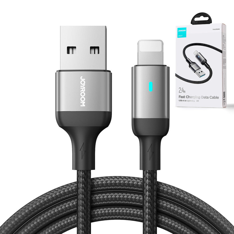 iPhone USB - Lightning laidas greitam įkrovimui A10 Series 2.4A 3m juodas