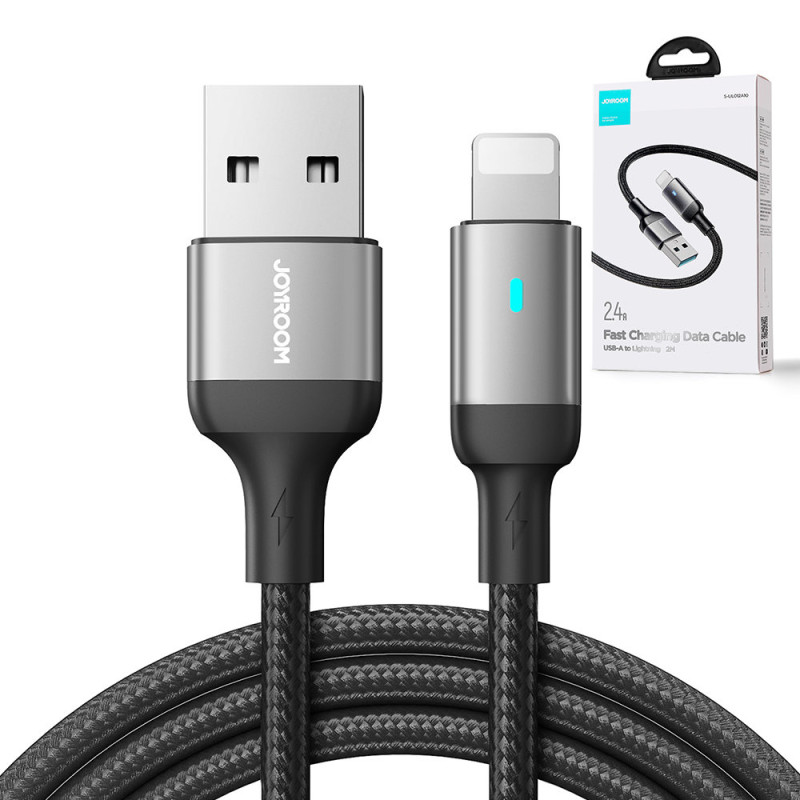 iPhone USB - Lightning laidas greitam įkrovimui A10 Series 2.4A 2m juodas