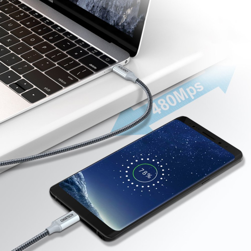 C tipo USB laidas – C tipo USB 5A 100 W galios pristatymas 480 Mbps, 1,8 m pilka