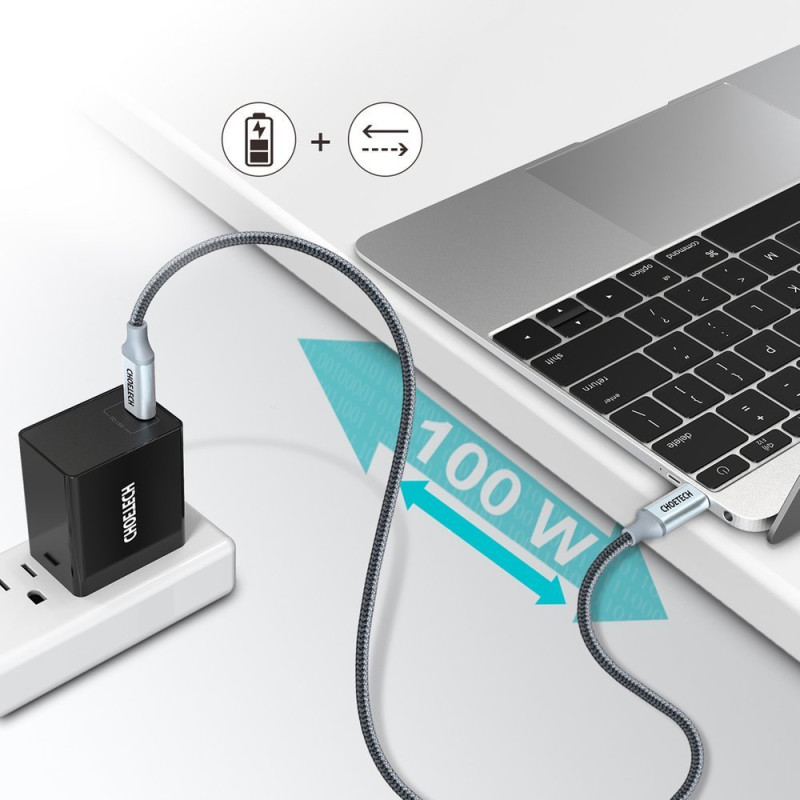 C tipo USB laidas – C tipo USB 5A 100 W galios pristatymas 480 Mbps, 1,8 m pilka