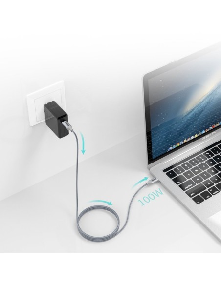 C tipo USB laidas – C tipo USB 5A 100 W galios pristatymas 480 Mbps, 1,8 m pilka C tipo USB laidas – C tipo USB 5A 100 W galios pristatymas 480 Mbps, 1,8 m pilka