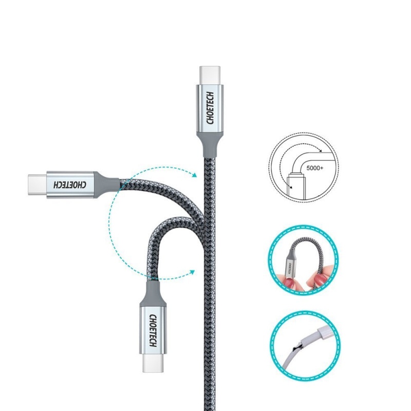 C tipo USB laidas – C tipo USB 5A 100 W galios pristatymas 480 Mbps, 1,8 m pilka