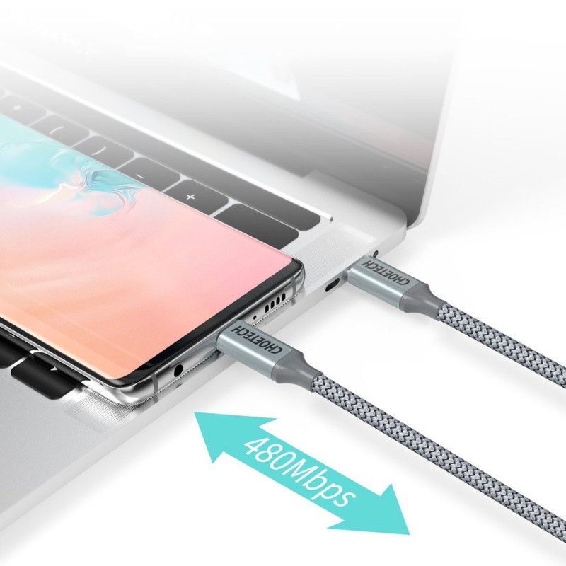 C tipo USB laidas – C tipo USB 5A 100 W galios pristatymas 480 Mbps, 1,8 m pilka