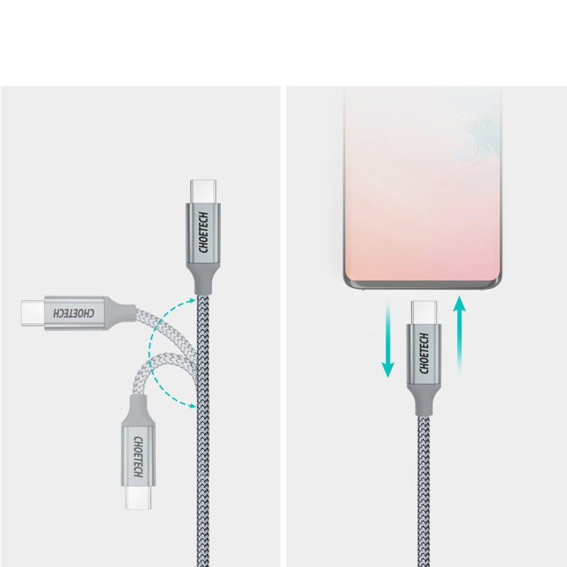 C tipo USB laidas – C tipo USB 5A 100 W galios pristatymas 480 Mbps, 1,8 m pilka