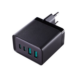 
GaN 67W sieninis įkroviklis 2x USB 2x USB-C + USB-C laidas 1,2 m juodas
