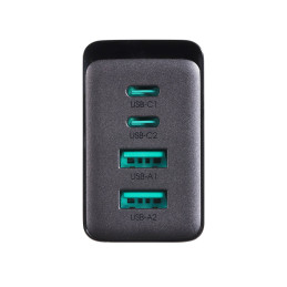 
GaN 67W sieninis įkroviklis 2x USB 2x USB-C + USB-C laidas 1,2 m juodas
