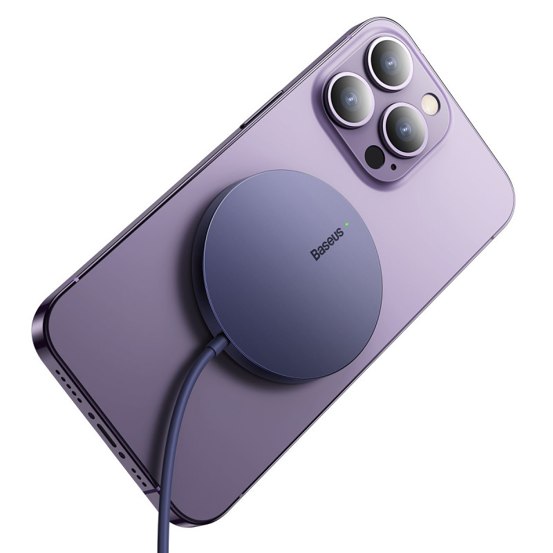 Paprastas Mini3 MagSafe Qi 15W magnetinės indukcinis įkroviklis, violetinė