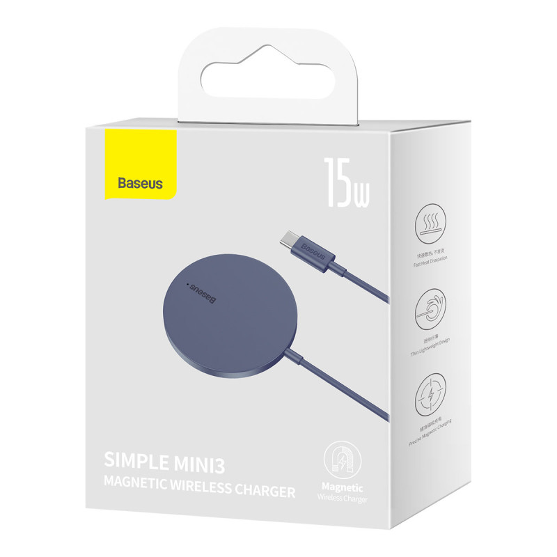 Paprastas Mini3 MagSafe Qi 15W magnetinės indukcinis įkroviklis, violetinė
