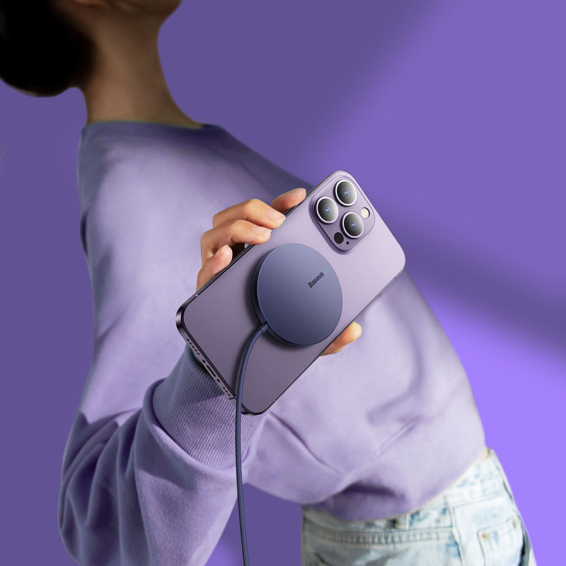Paprastas Mini3 MagSafe Qi 15W magnetinės indukcinis įkroviklis, violetinė