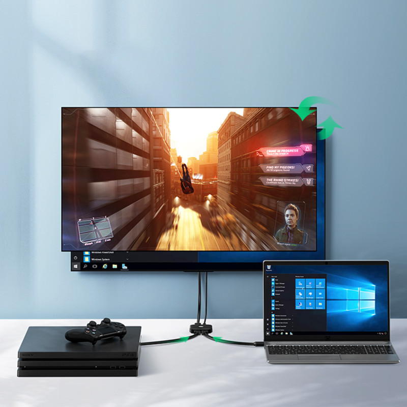 Jungiklio adapteris 2x HDMI – 1x HDMI 2.0 4K juodas