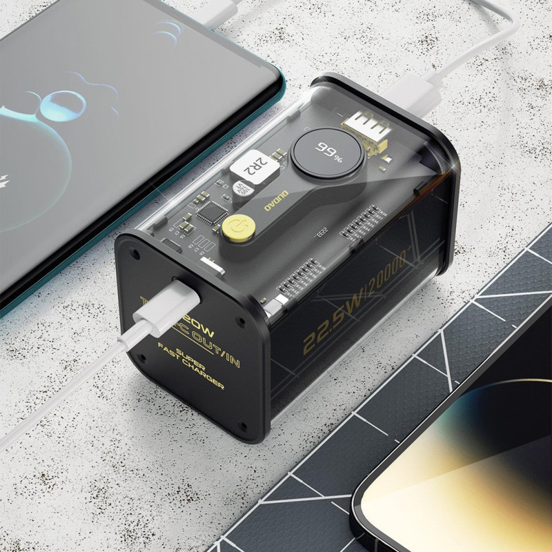 Powerbank K16Pro 20000mAh USB-A USB-C 22,5W PD juoda