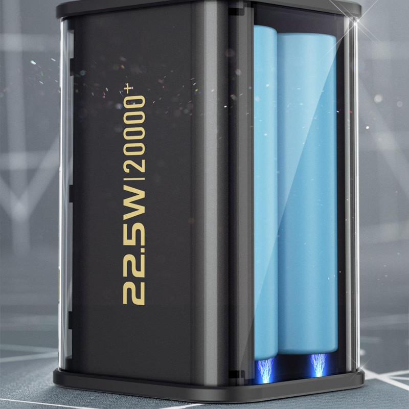 Powerbank K16Pro 20000mAh USB-A USB-C 22,5W PD juoda