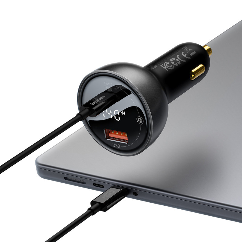 
USB-C PD3.1 automobilinis įkroviklis 140W + USB-C laidas 1m juodas
