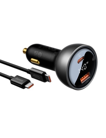 
USB-C PD3.1 automobilinis įkroviklis 140W + USB-C laidas 1m juodas
