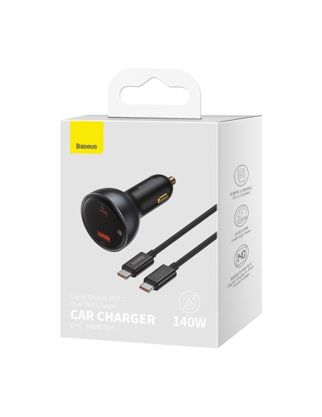 
USB-C PD3.1 automobilinis įkroviklis 140W + USB-C laidas 1m juodas
