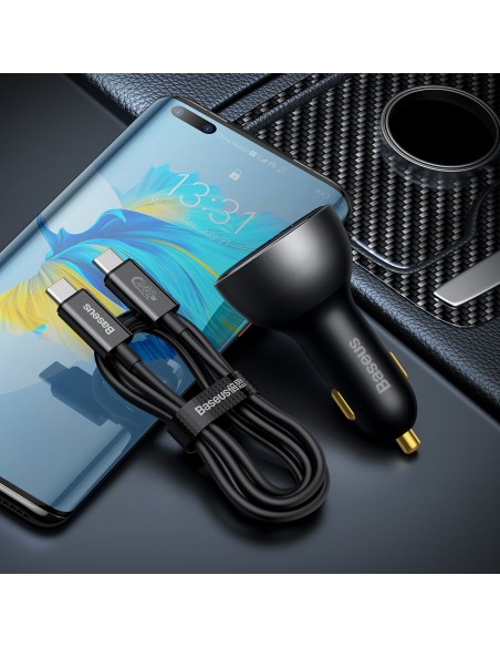 
USB-C PD3.1 automobilinis įkroviklis 140W + USB-C laidas 1m juodas
