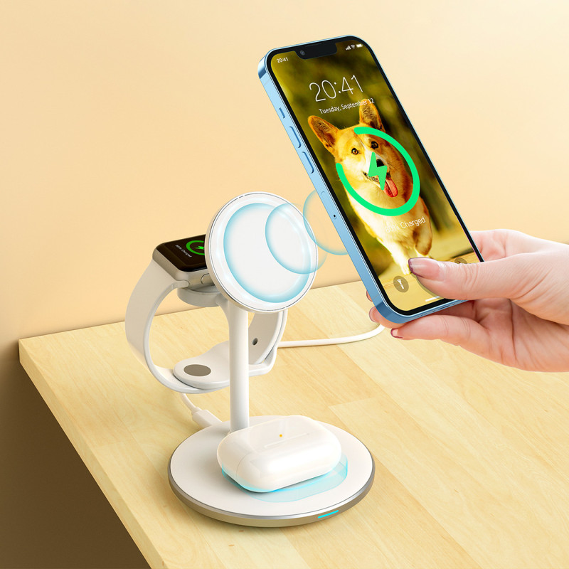 3 viename stovi indukcinio įkrovimo stotelė, skirta iPhone AirPods Pro Apple Watch, juoda