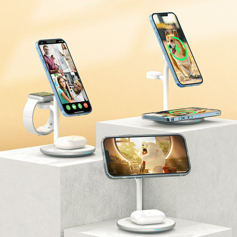 3 viename stovi indukcinio įkrovimo stotelė, skirta iPhone AirPods Pro Apple Watch, juoda