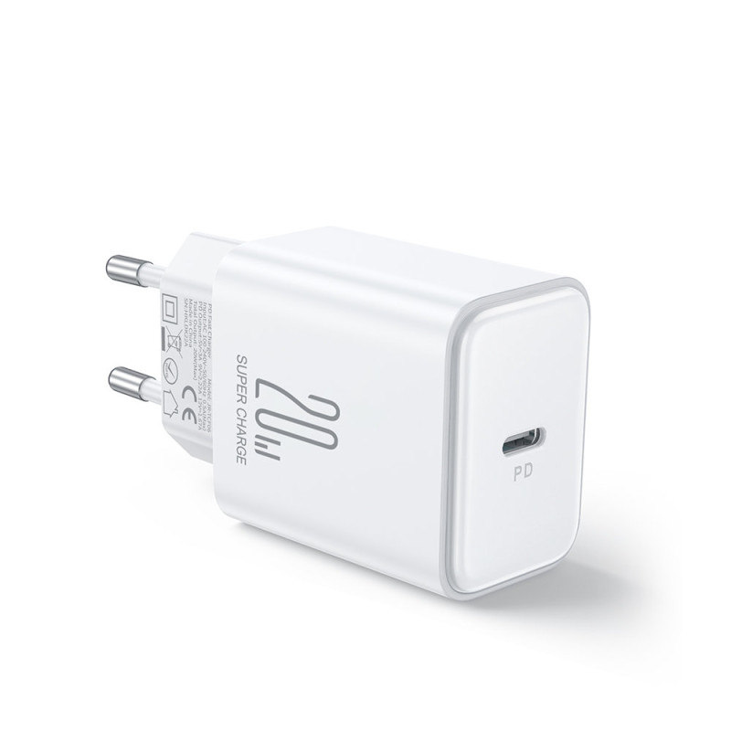 
USB-C 20W PD QC AFC FCP sieninis įkroviklis, baltas
