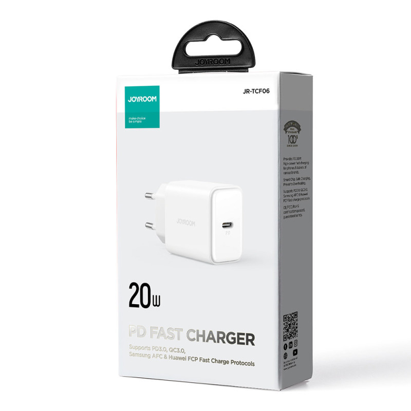 USB-C 20W PD QC AFC FCP sieninis įkroviklis, baltas
