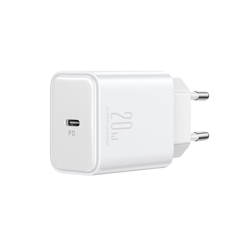 USB-C 20W PD QC AFC FCP sieninis įkroviklis, baltas