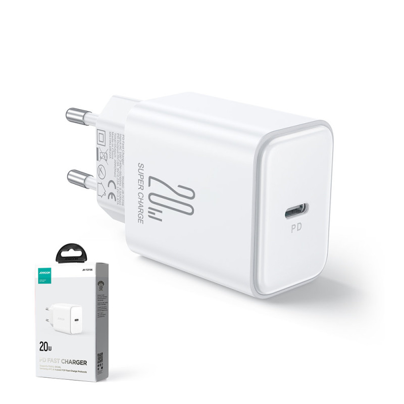 USB-C 20W PD QC AFC FCP sieninis įkroviklis, baltas