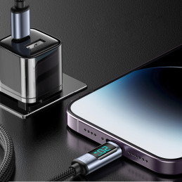 
Kabelis iPhone su LED Lightning ekranu – USB-C 2.4A 1.2m juodas
