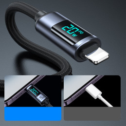 
Kabelis iPhone su LED Lightning ekranu – USB-C 2.4A 1.2m juodas
