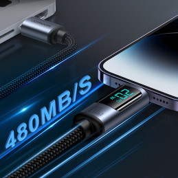 
Kabelis iPhone su LED Lightning ekranu – USB-C 2.4A 1.2m juodas
