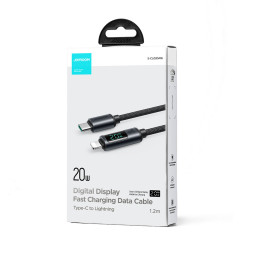 
Kabelis iPhone su LED Lightning ekranu – USB-C 2.4A 1.2m juodas
