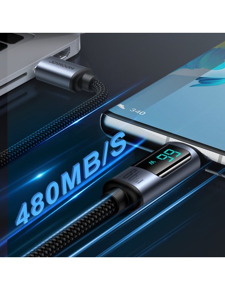 
Kabelis su LED ekranu USB-C - USB-A 66W 1,2m juodas
