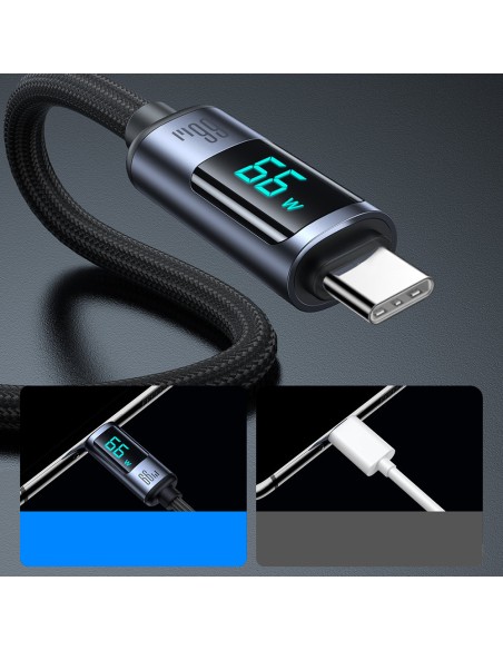 
Kabelis su LED ekranu USB-C - USB-A 66W 1,2m juodas
