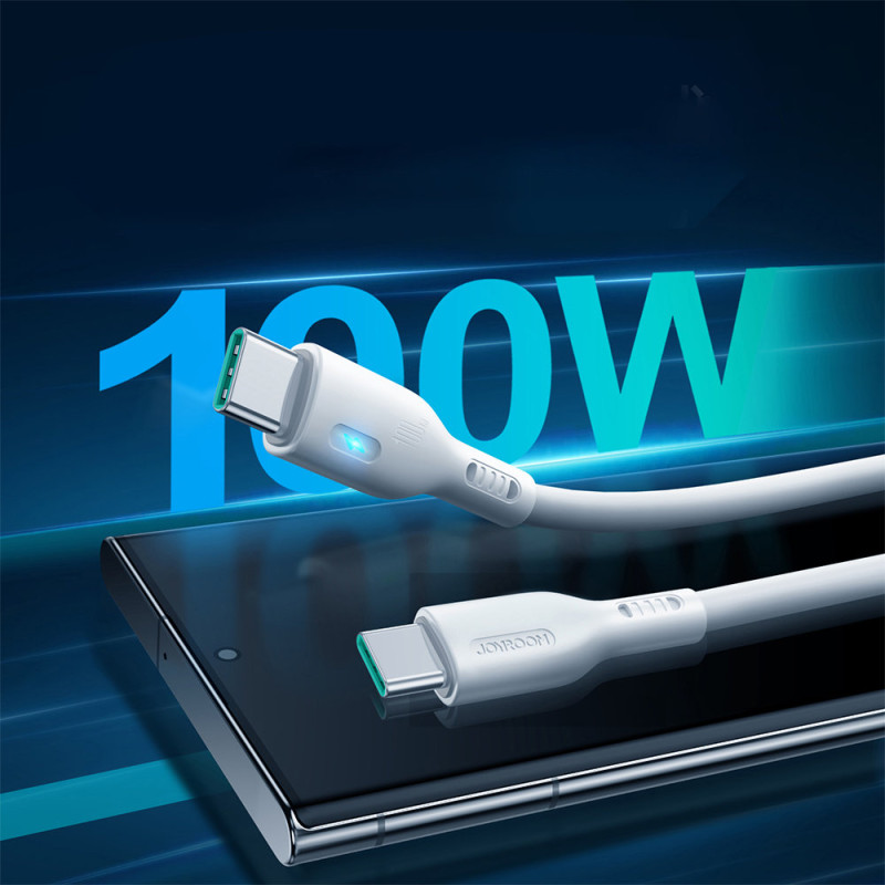 Kabelis su LED indikatoriumi USB-C 100W 1,2m baltas