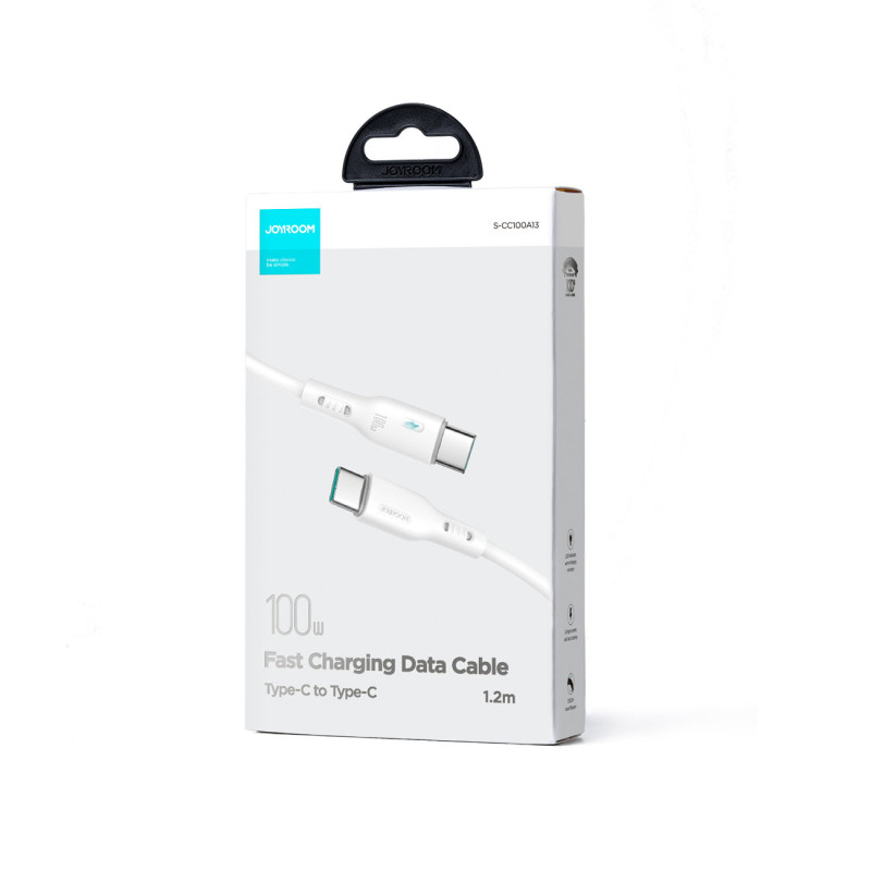 Kabelis su LED indikatoriumi USB-C 100W 1,2m baltas