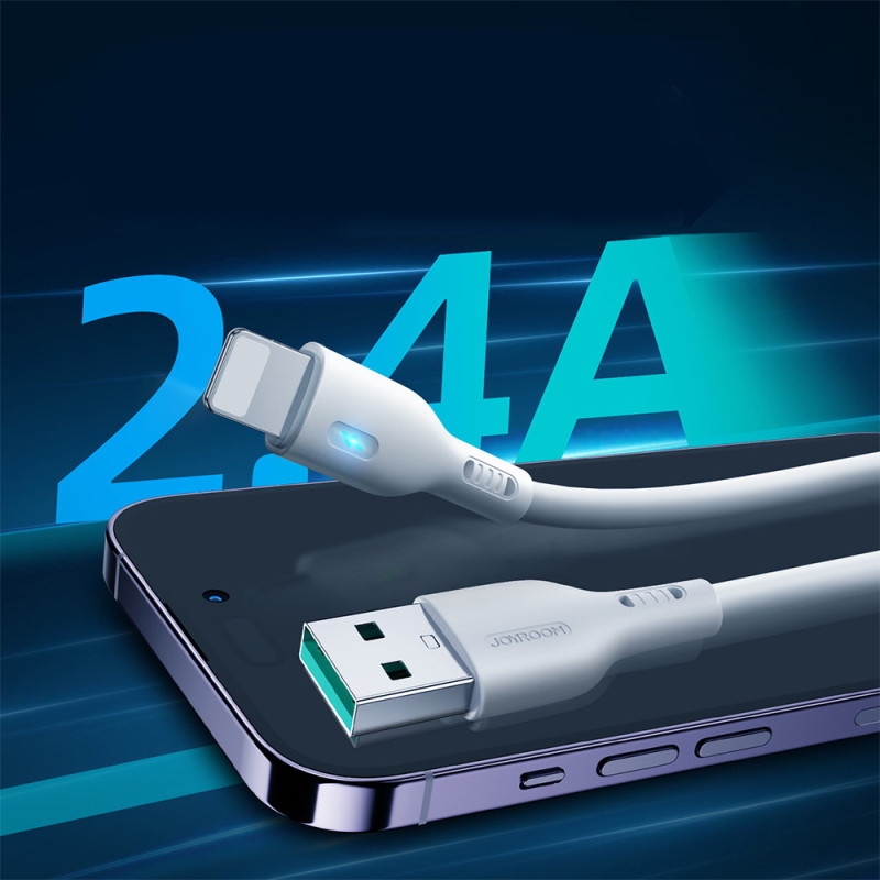 iPhone laidas su LED indikatoriumi USB - Lightning 2.4A 1.2m baltas