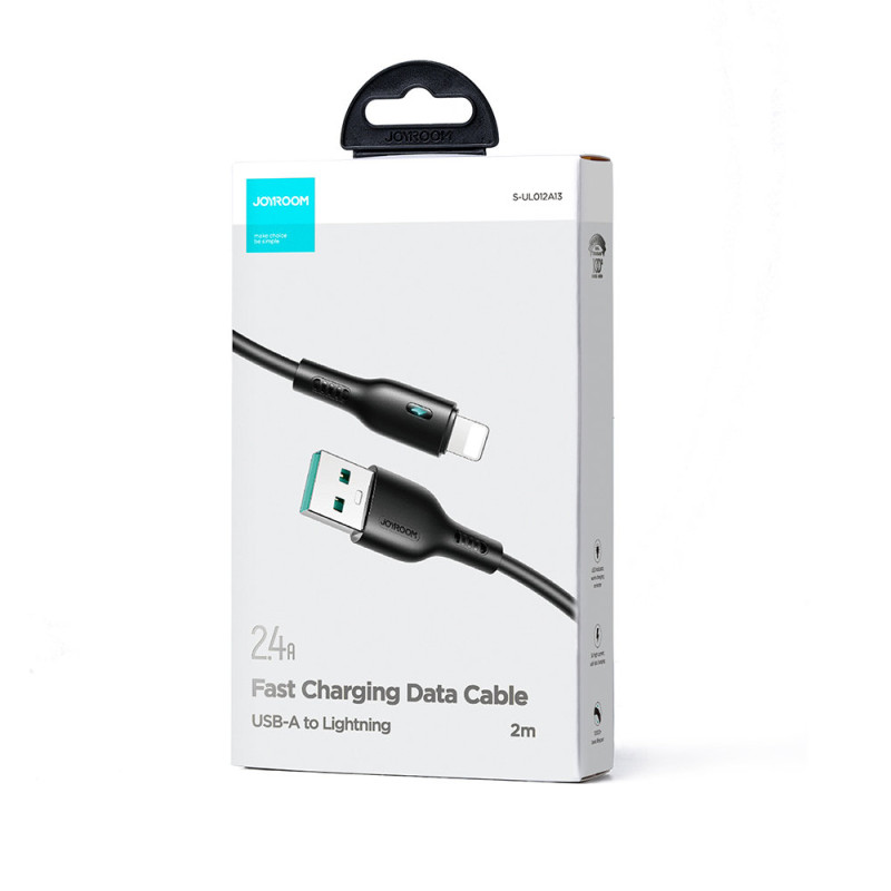 
iPhone laidas su LED indikatoriumi USB - Lightning 2.4A 2m juodas
