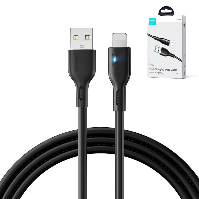 iPhone laidas su LED indikatoriumi USB - Lightning 2.4A 2m juodas