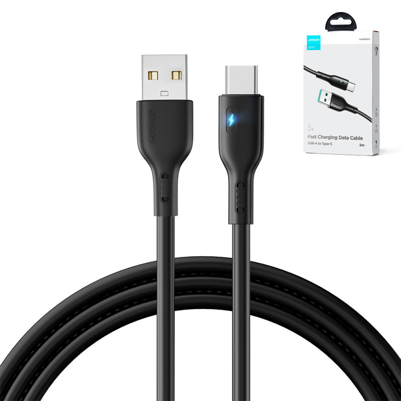 Kabelis su LED indikatoriumi USB - USB-C 3A 2m juodas
