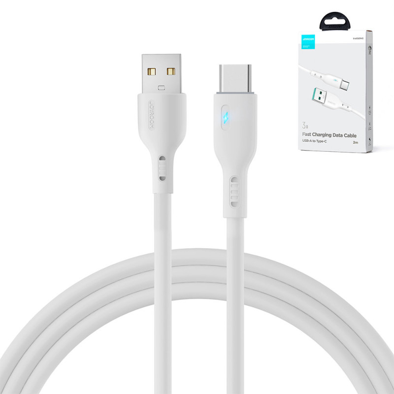 Kabelis su LED indikatoriumi USB - USB-C 3A 2m baltas