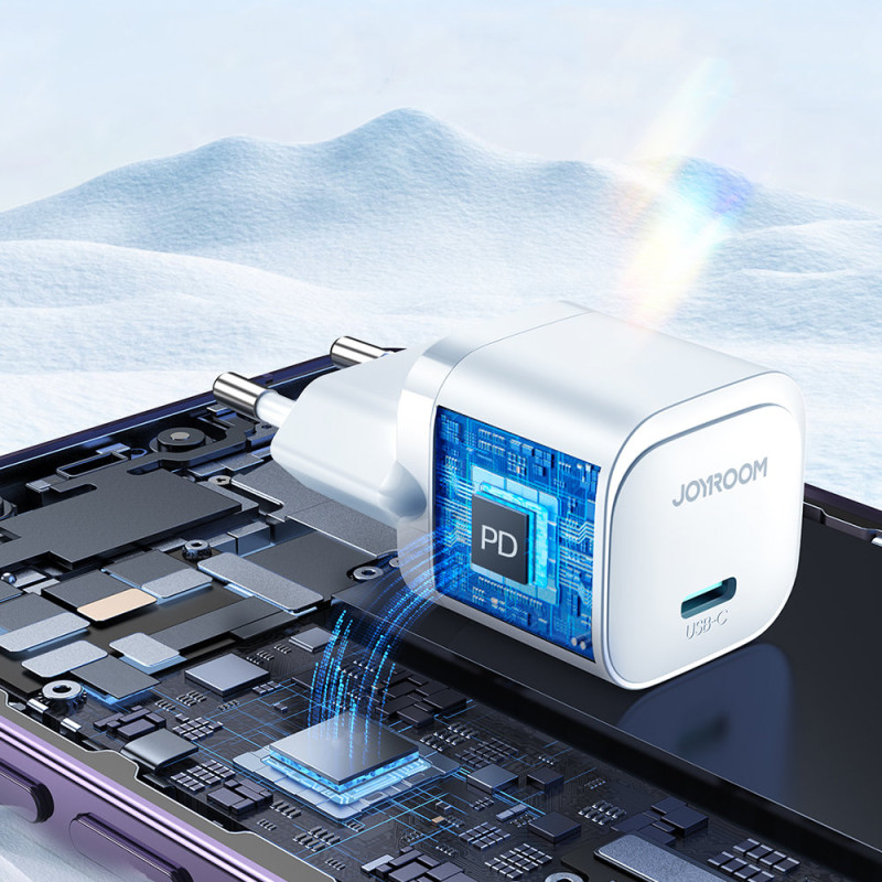 Mini USB-C 20W PD įkroviklis su laidu iPhone Lightning, baltas