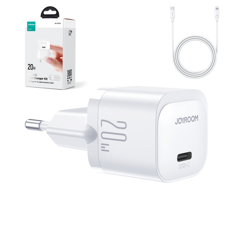 Mini USB-C 20W PD įkroviklis su laidu iPhone Lightning, baltas