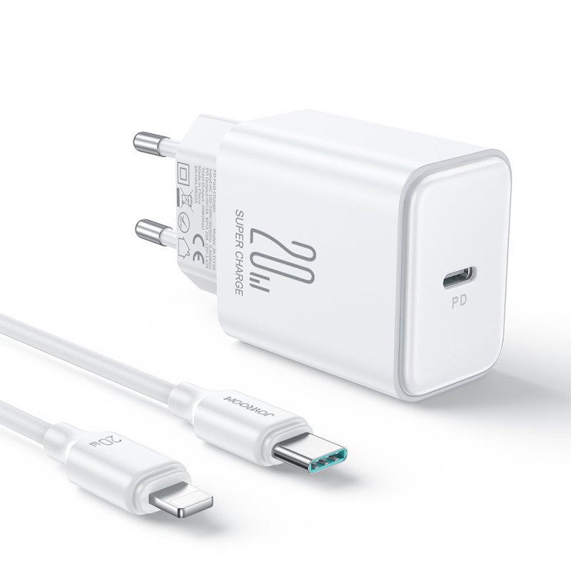 
USB-C 20W PD tinklo įkroviklis su laidu iPhone Lightning, baltas
