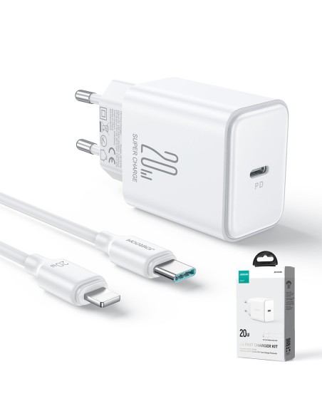 
USB-C 20W PD tinklo įkroviklis su laidu iPhone Lightning, baltas
