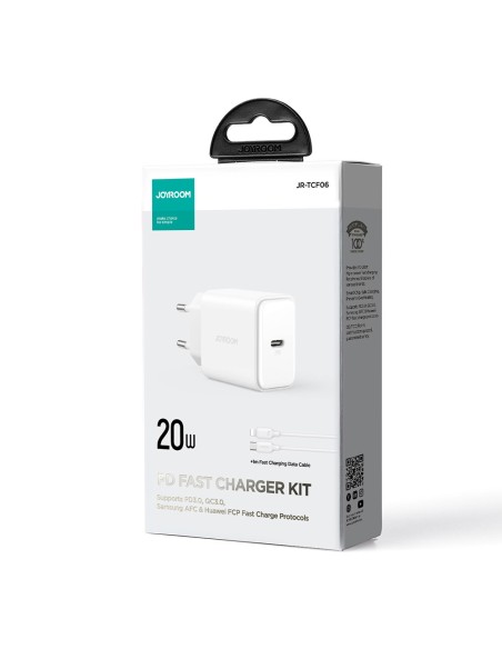 
USB-C 20W PD tinklo įkroviklis su laidu iPhone Lightning, baltas
