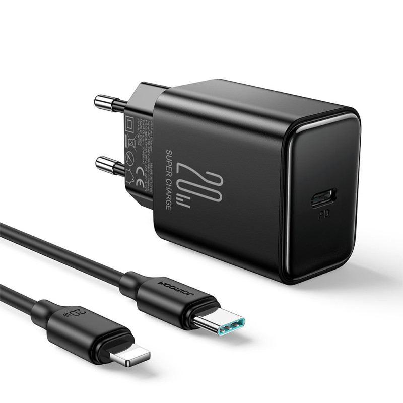 
USB-C 20W PD tinklo įkroviklis su laidu iPhone Lightning, juodas
