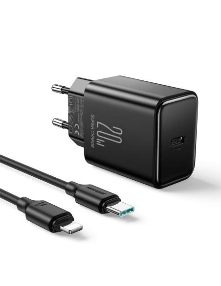
USB-C 20W PD tinklo įkroviklis su laidu iPhone Lightning, juodas
